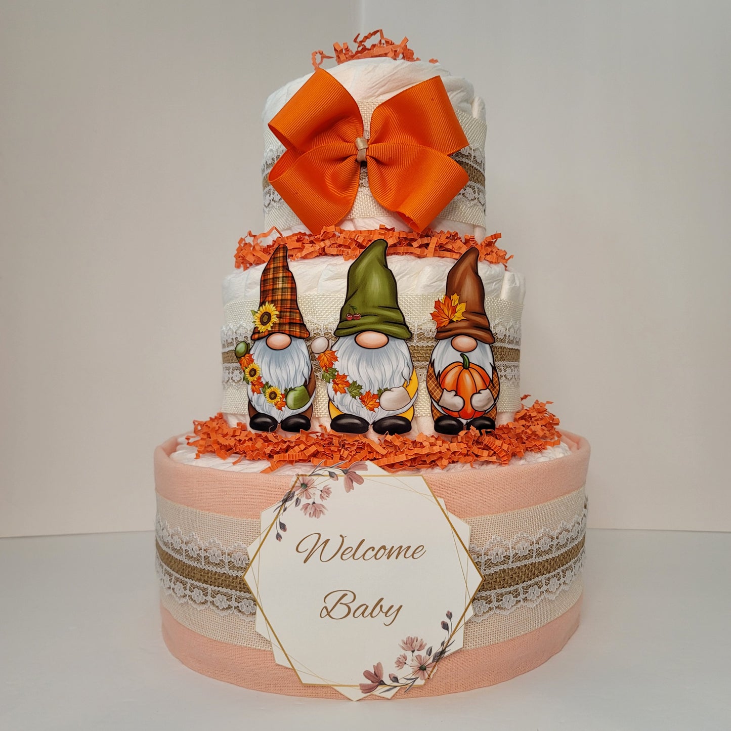 Fall Thanksgiving Gnomes Baby Shower Diaper Cake