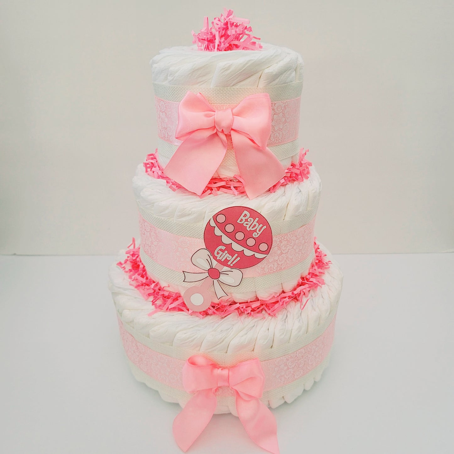Elegant Pink Baby Shower Diaper Cake for Girls