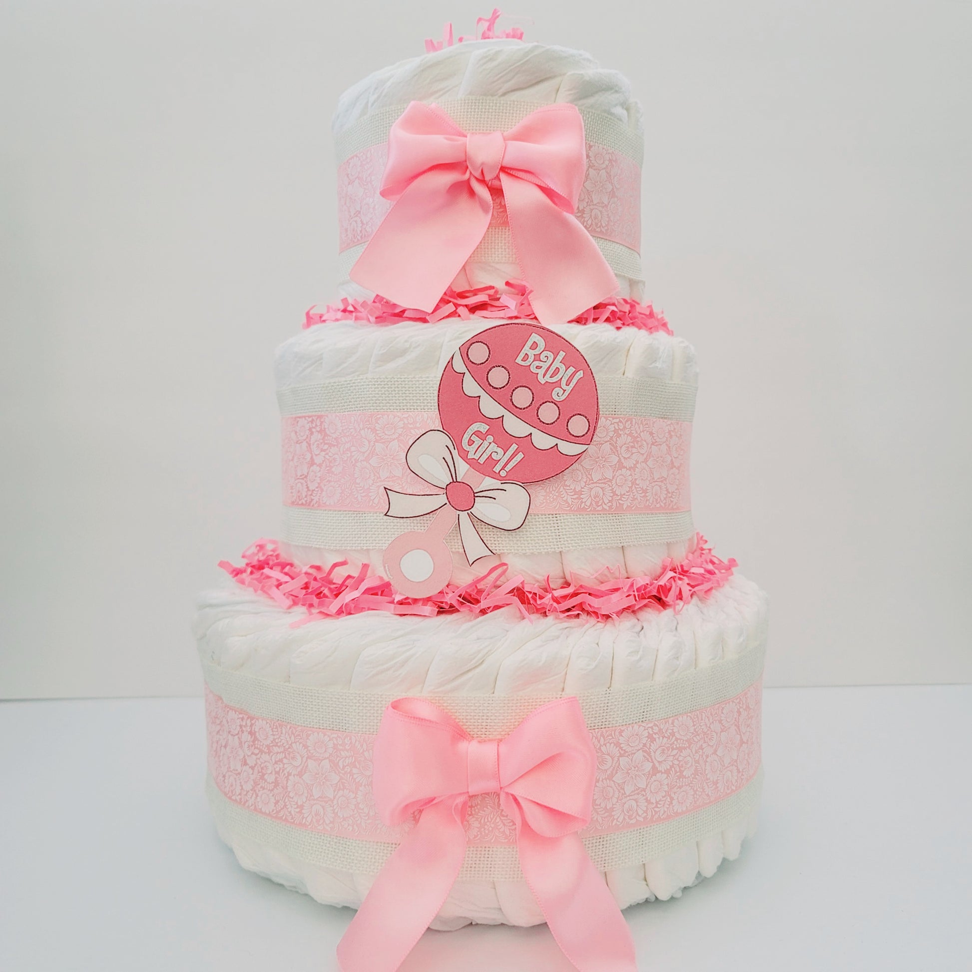 Elegant Pink Baby Shower Diaper Cake for Girls
