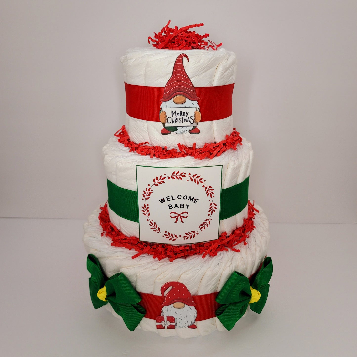Christmas Gnomes Holiday Baby Shower Diaper Cake