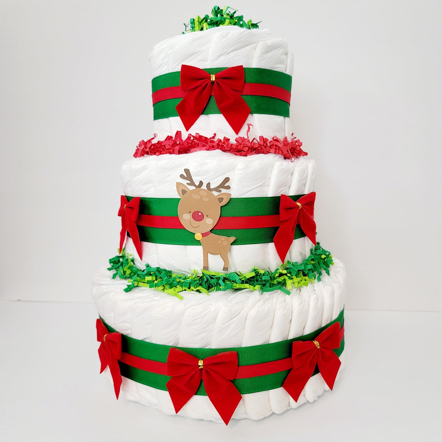 Christmas Baby Reindeer Baby Shower Diaper Cake