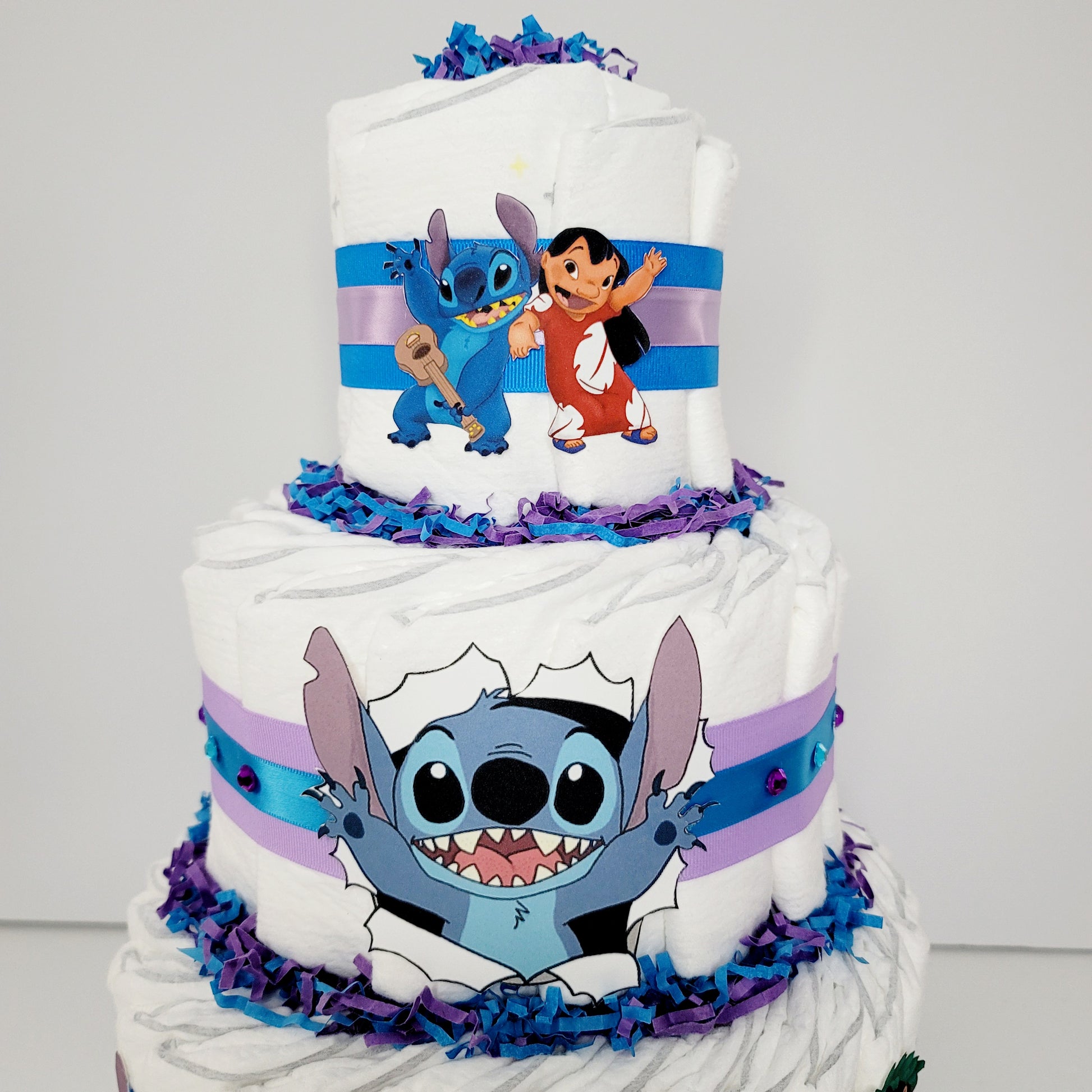 Lilo and Stitch Purple Turquoise Baby Shower Diaper Cake