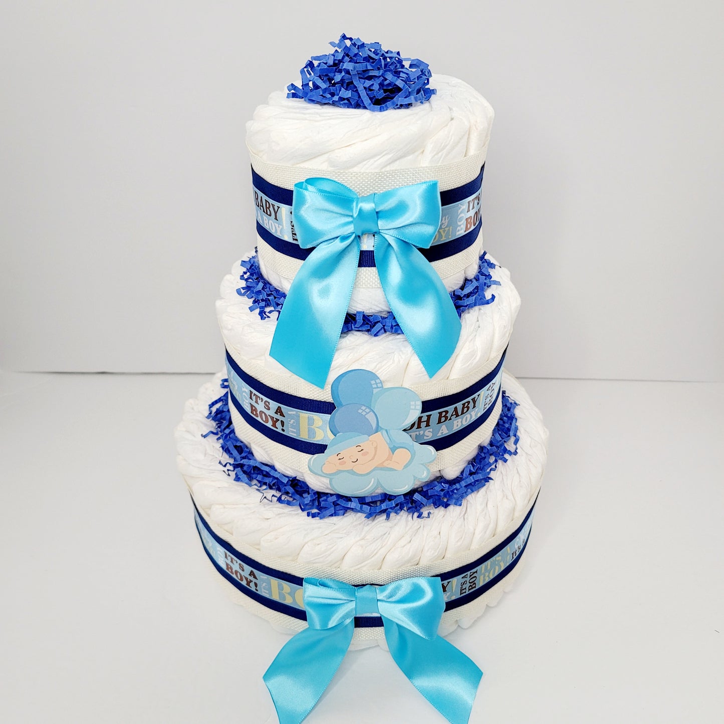 Elegant Blue Baby Boy Diaper Cake